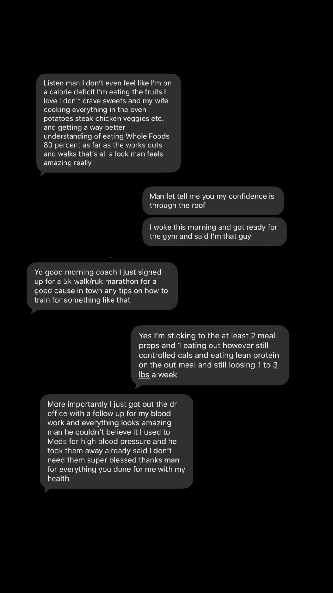 Client text message testimonial about Live Better coaching