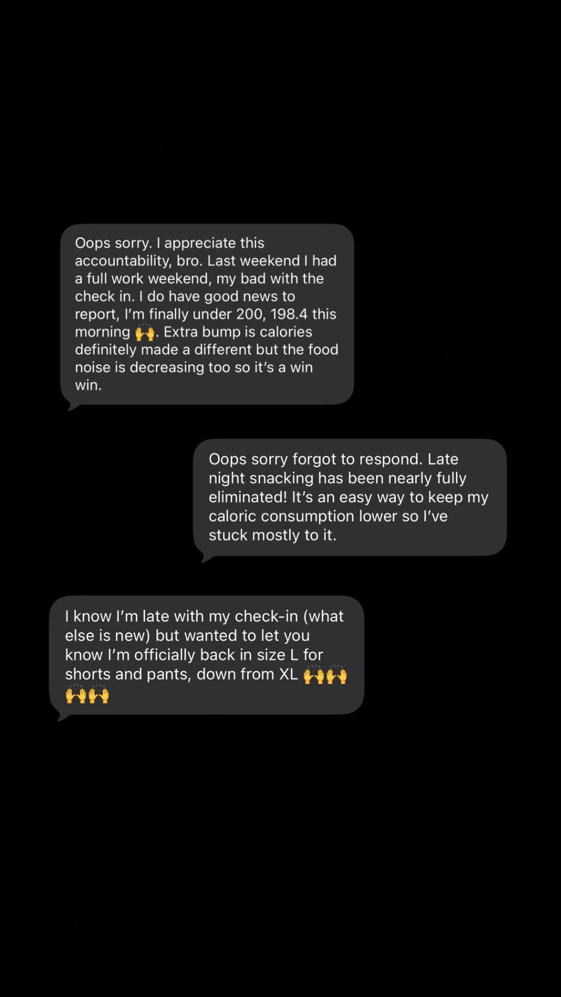 Client text message testimonial about confidence and consistency
